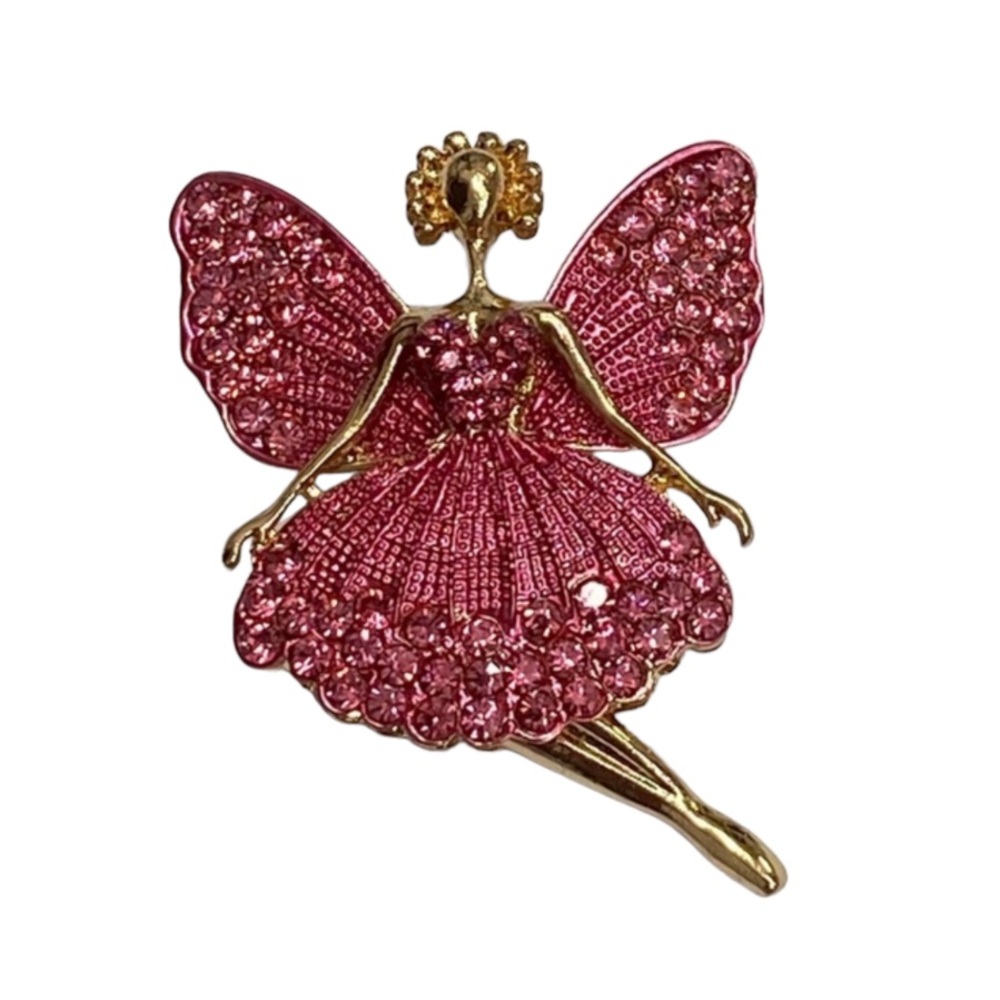 Pink Jeweled Ballerina Fairy Brooch/Pendant with Movable Legs